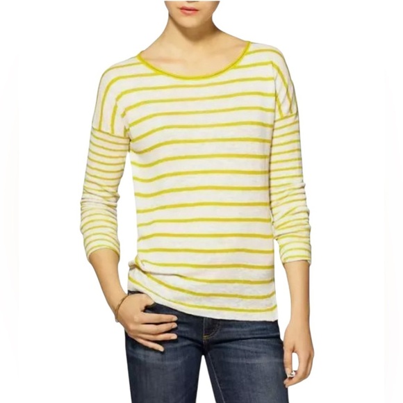 Vince Yellow Striped Linen Y2K Knit Boatneck Lightweight Sweater Top Women Sz M - Picture 1 of 8